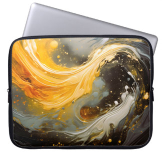 Capa Para Notebook Ondas Modernas de Mármore Abstrato Dourado