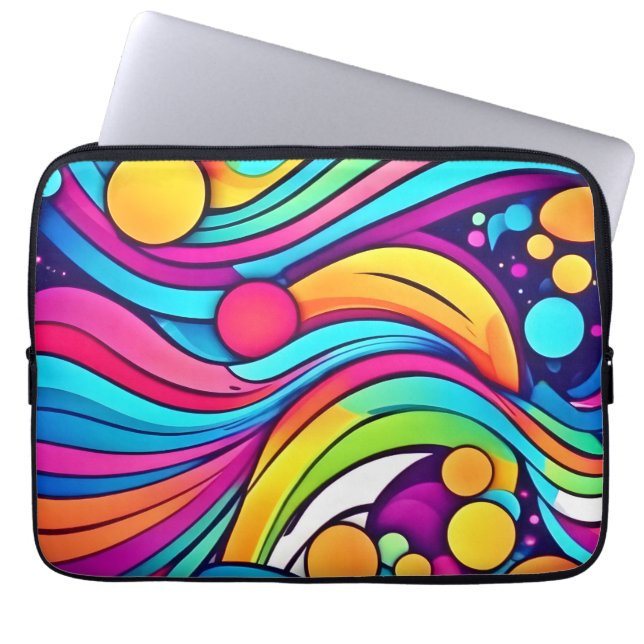 Capa Para Notebook Ondas Neon Cosmos Vibrante (Frente)