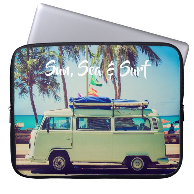 Capa Para Notebook Ônibus e palmeiras de praia clássicos: (Frente)