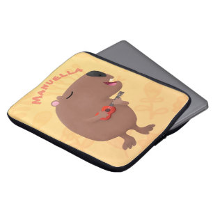 Capa Para Notebook Óptica desenho animado de capybara ukulele