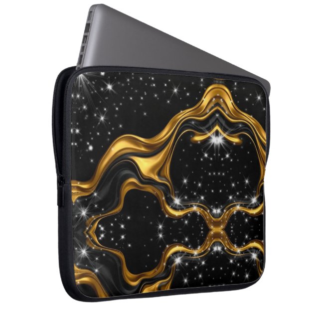 Capa Para Notebook Opulent Swirl Liquid Gold Black Monochrome Achempo (Frente Esquerda)