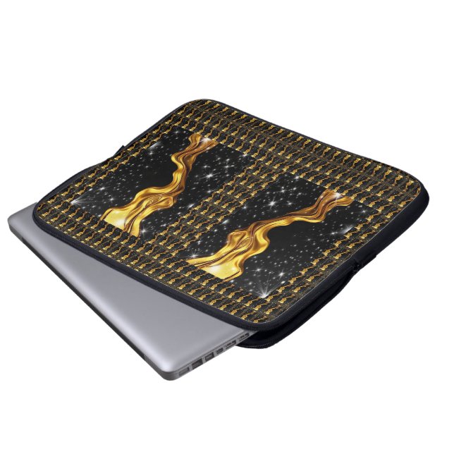 Capa Para Notebook Opulenta Galáxia Fluxo Líquido Ouro Preto Monocrom (Frente Inferior)