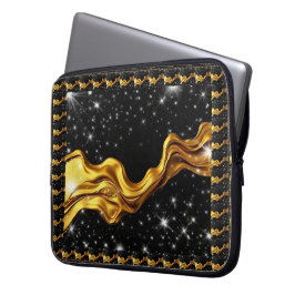 Capa Para Notebook Opulenta Galáxia Líquido Dourado Preto Monocromáti