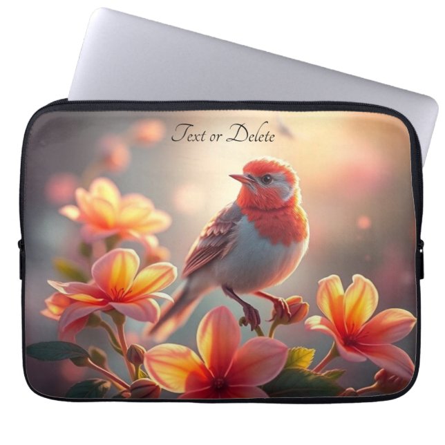 Capa Para Notebook Orange Bird Floral Laptop Sleeve (Frente)