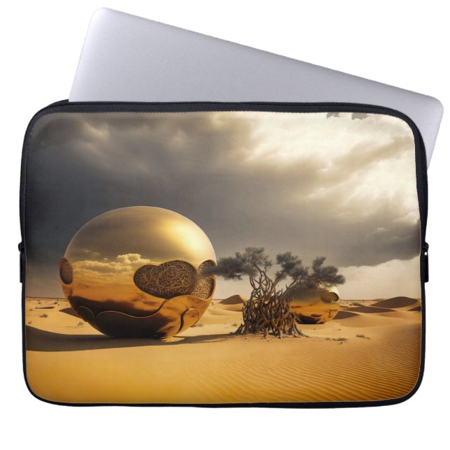 Capa Para Notebook Orbes Dourados na Tempestade do Deserto (Frente)