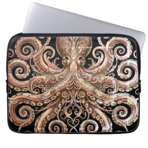 Capa Para Notebook Ornamentado de polvo Kraken Steampunk Dourado e pr