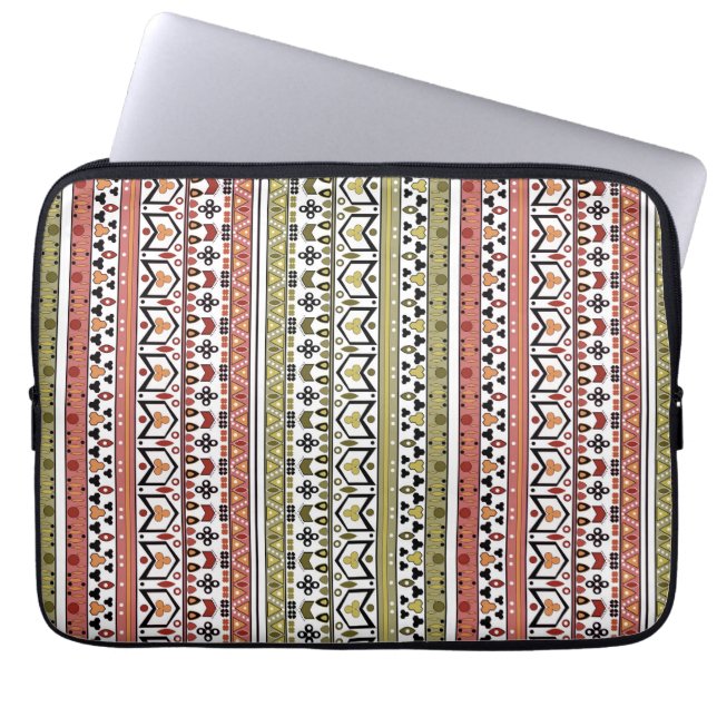 Capa Para Notebook Ornamento étnico geométrico azeitona e marrom (Frente)