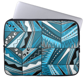 Capa Para Notebook Ornamento étnico monocromático azul.