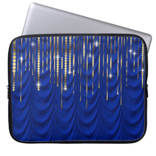 Capa Para Notebook Os azuis marinhos com ouro drapejam o luxo