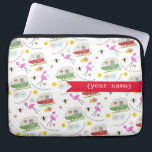 Capa Para Notebook Os reboques retros personalizaram o saco dos<br><div class="desc">Os eletrônicos ensacam a caracterização de ilustrações de campistas do vintage,  de flamingos cor-de-rosa,  de flores,  e de abelhas.  Personalize com seu nome na parte dianteira.</div>