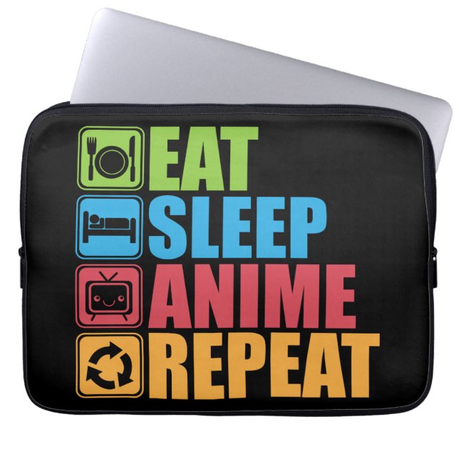 Capa Para Notebook Otaku - Coma, Dorme, Anime, Repita - Manga, Engraç (Frente)