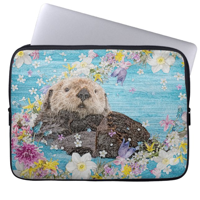 Capa Para Notebook Otter Nadando nas Flores (Frente)
