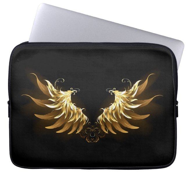 Capa Para Notebook Ouro Angel Wings sobre fundo preto (Frente)