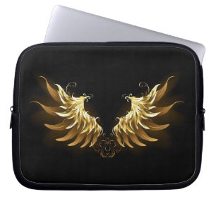 Capa Para Notebook Ouro Angel Wings sobre fundo preto