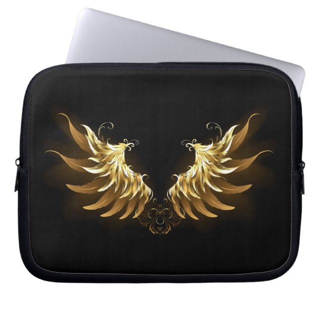 Capa Para Notebook Ouro Angel Wings sobre fundo preto (Frente)