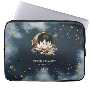 Capa Para Notebook Ouro Celestial Sol, Lua, Estrelas Lótus Céu Noturn