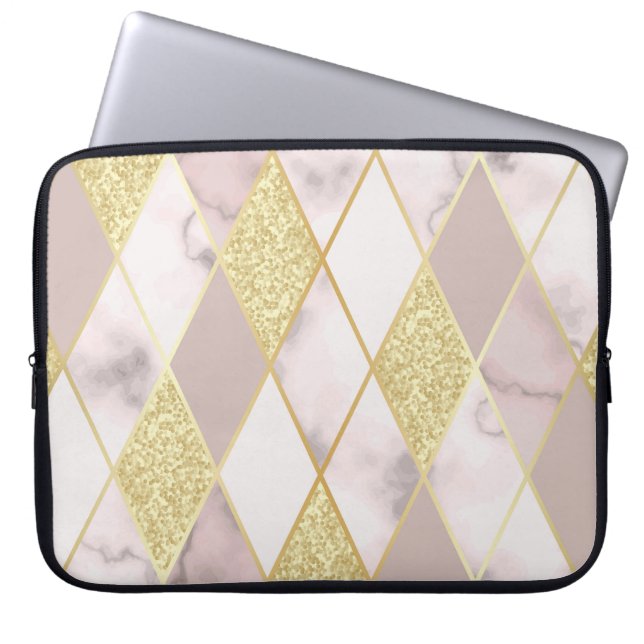 Capa Para Notebook Ouro de mármore luxuoso geométrico (Frente)