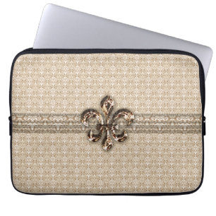 Capa Para Notebook Ouro Fleur De Lis com Cor damasco Cream