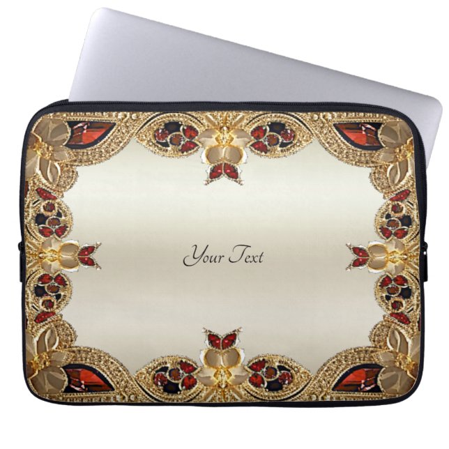 Capa Para Notebook Ouro Flores Bolsa de laptop Vermelha Gemstone (Frente)