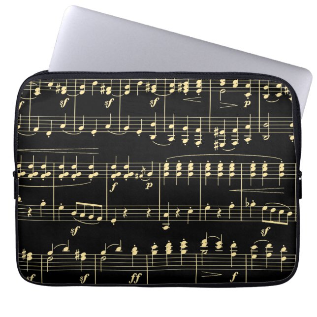 Capa Para Notebook Ouro musical em preto (Frente)