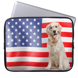 Capa Para Notebook Ouro Patriótico Retriever Na Bandeira