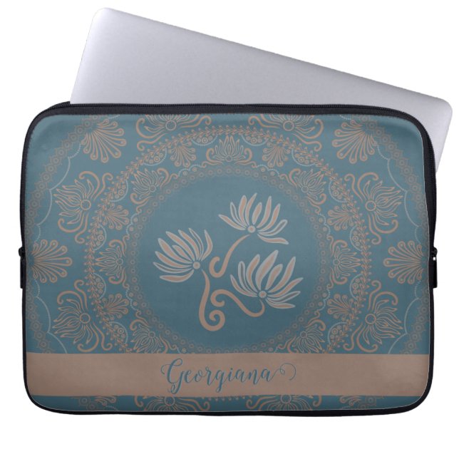 Capa Para Notebook Ouro Personalizado Teal Rococo Lotus Dot Mandala (Frente)