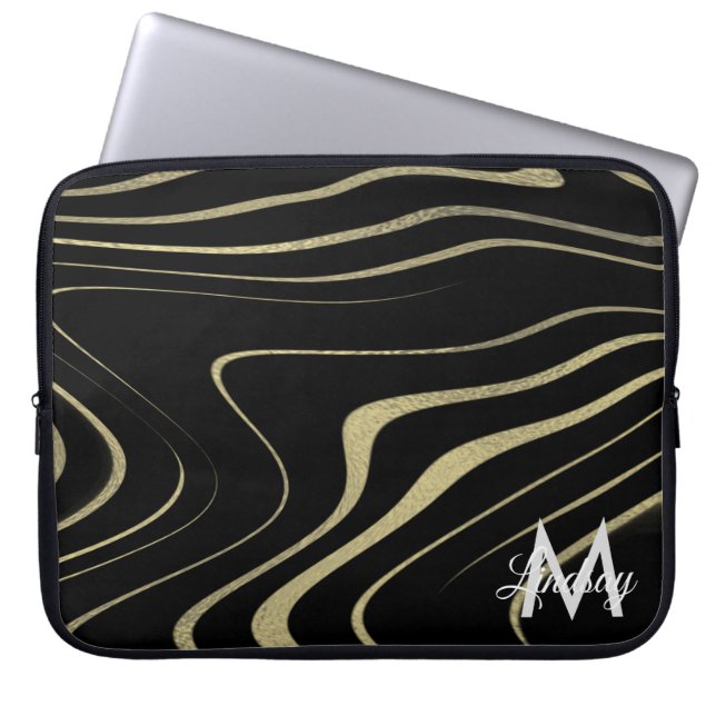 Capa Para Notebook Ouro Preto Falso Folheado Redemoinho Monogramado  (Frente)