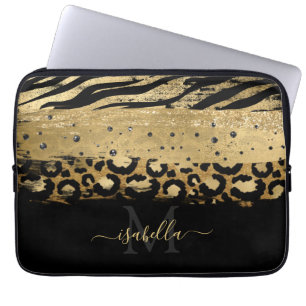 Capa Para Notebook Ouro Preto Monogramado Script Elegante Ouro