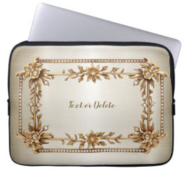 Capa Para Notebook Ouro Retângulo com Flores de Dimond Brilhantes