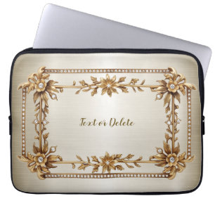 Capa Para Notebook Ouro Retângulo com Flores de Dimond Brilhantes