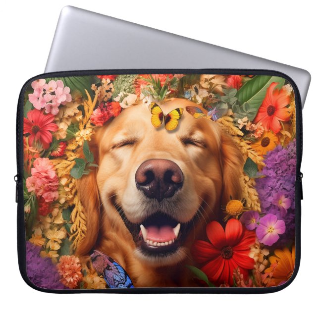 Capa Para Notebook Ouro Retriever Dog com Saco do Laptop das Flores (Frente)