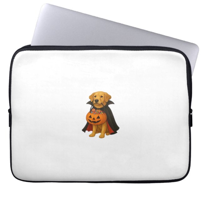 Capa Para Notebook Ouro Retriever Halloween Dog com Doces-Abóbora (Frente)