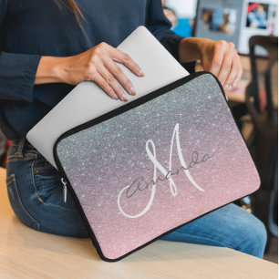 Capa Para Notebook Ouro Rosado Prateado com Efeito Ombre Monograma Pe