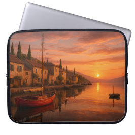 Capa Para Notebook Ouro Sunset Sobre Vila Costeira