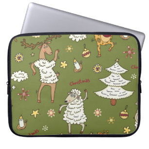Capa Para Notebook Ovelha de Natal: Ilustração de Vintagem Animal.