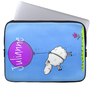 Capa Para Notebook Ovelhas brancas com balão roxo e desenho animado