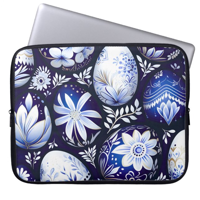 Capa Para Notebook Ovo de Páscoa Azul Escandinavo Floral de Primavera (Frente)