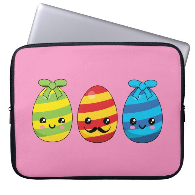 Capa Para Notebook Ovos de Páscoa de Kawaii com fitas (Frente)
