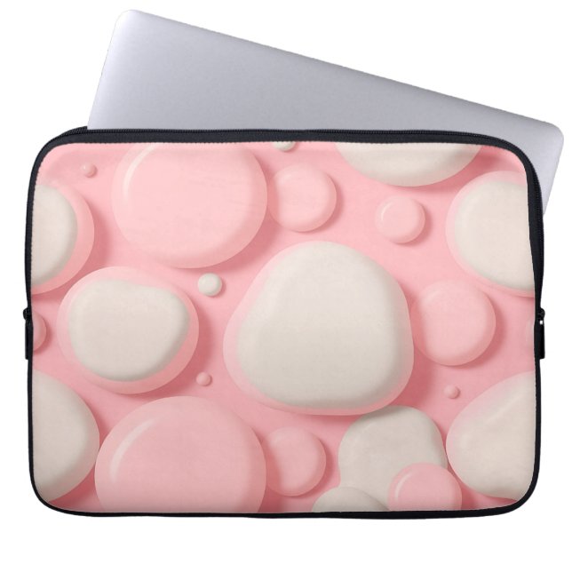Capa Para Notebook Padrão Abstrato de Bolha 3D Rosa Branco Pastel Mac (Frente)