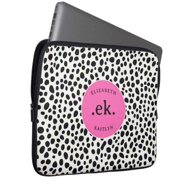 Capa Para Notebook Padrão Abstrato de Cachorro Dalmata Monograma Rosa (Frente Esquerda)