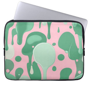 Capa Para Notebook Padrão Abstrato de Gotejamento Derretido Rosa Verd