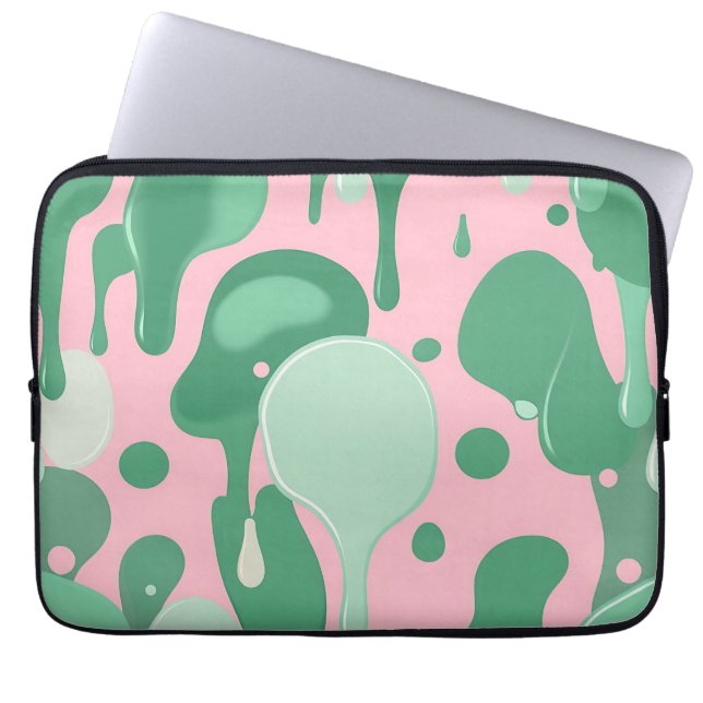 Capa Para Notebook Padrão Abstrato de Gotejamento Derretido Rosa Verd (Frente)