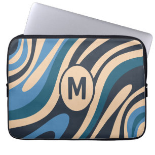 Capa Para Notebook Padrão Abstrato Retro com Laços Ondulados Azul Ini