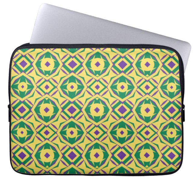Capa Para Notebook Padrão abstrato Verde Roxo Amarelo com Ouros (Frente)