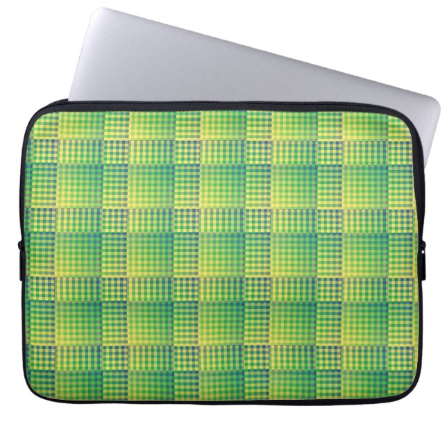 Capa Para Notebook Padrão Abstrato Xadrez Verde Azul (Frente)