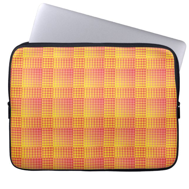 Capa Para Notebook Padrão Abstrato Xadrez Vermelho Amarelo (Frente)