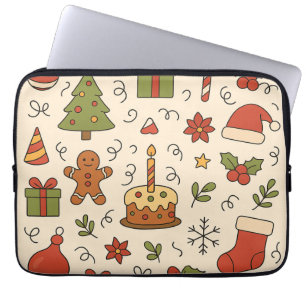 Capa Para Notebook Padrão Alegre de Doodle de Natal