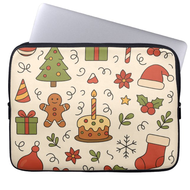 Capa Para Notebook Padrão Alegre de Doodle de Natal (Frente)