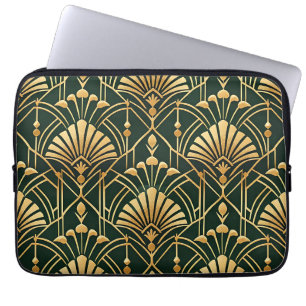 Capa Para Notebook Padrão Art Déco em Ouro Esmeralda