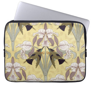 Capa Para Notebook Padrão Art Nouveau de Orquídea Beija-flor Vintage